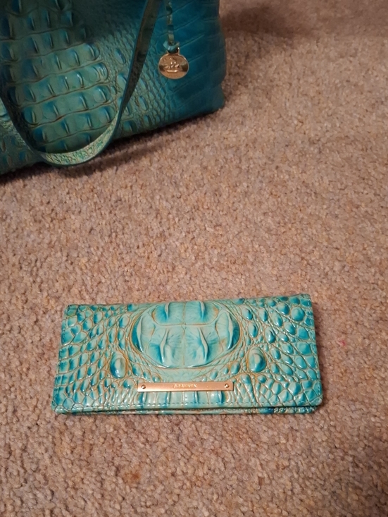 Brahmin Accessories - Brahmin Turquoise Croc-Embossed Continental Wallet with Gold Tone Plate